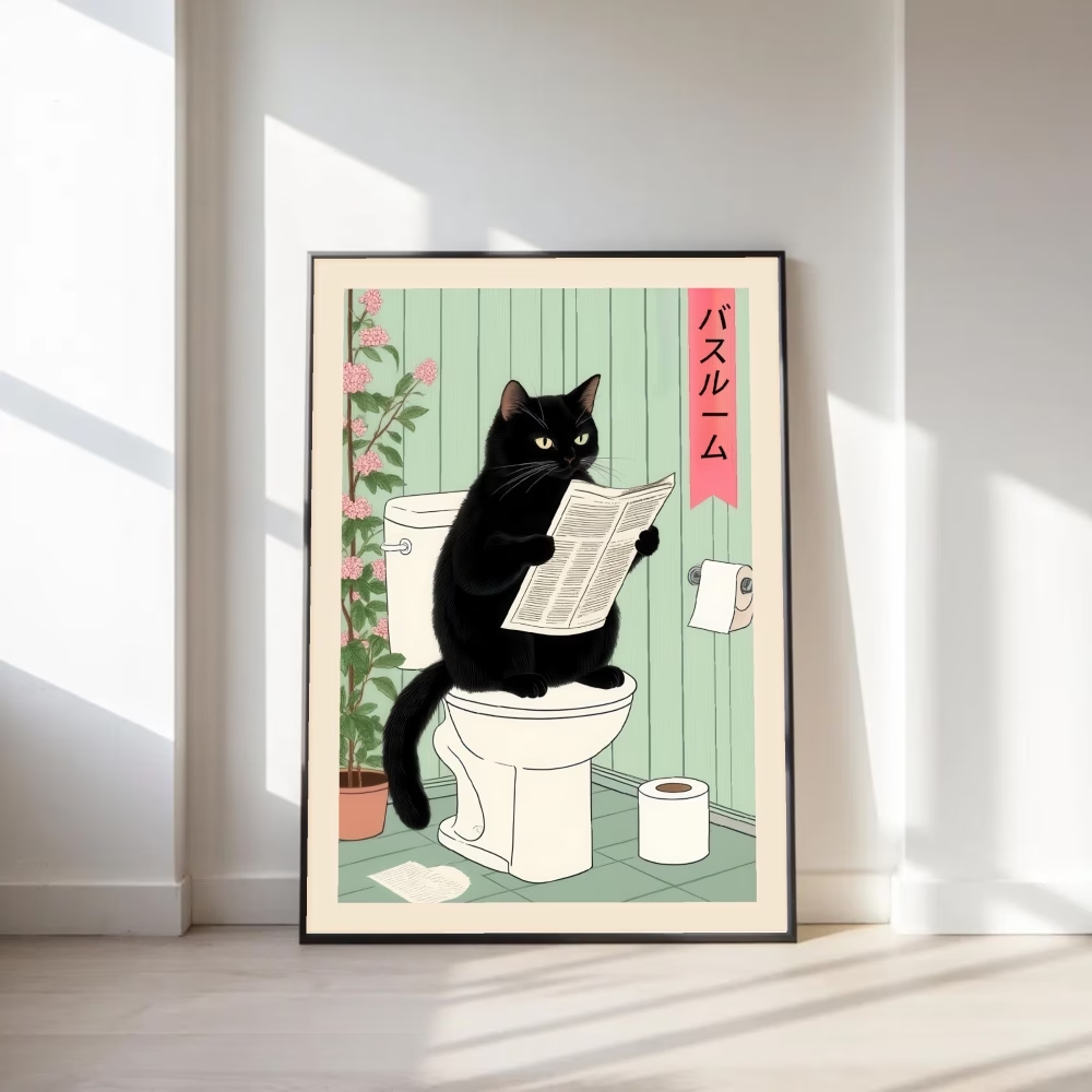 Home Decor Nz - Moderne, interessante Retro-Toilettenkatzen-Wandkunst, Druck auf Leinwand,