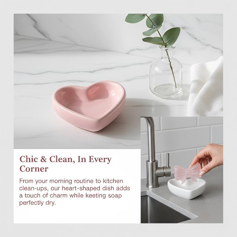 Vanity Home Decor - Niedliche, herzförmige Keramik-Seifenschale mit Selbstablauf-Design für