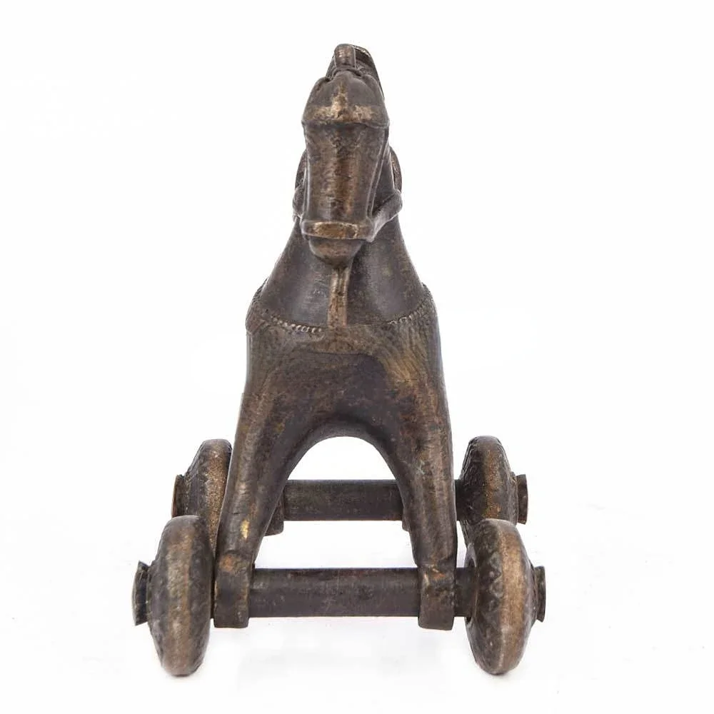 Home Decor On Wheels - Handgefertigte dekorative indische antike Bronze-Messing-Pferdeskulptur auf