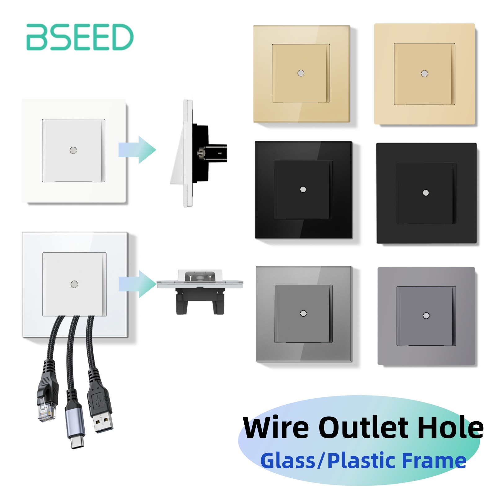 Home Decor Outlet - Bseed E-Serie Wand-Kabelauslass-Abdeckung, Steckdosen-Kabelschutz, Steckerabdeckung, Kabelorganisator,