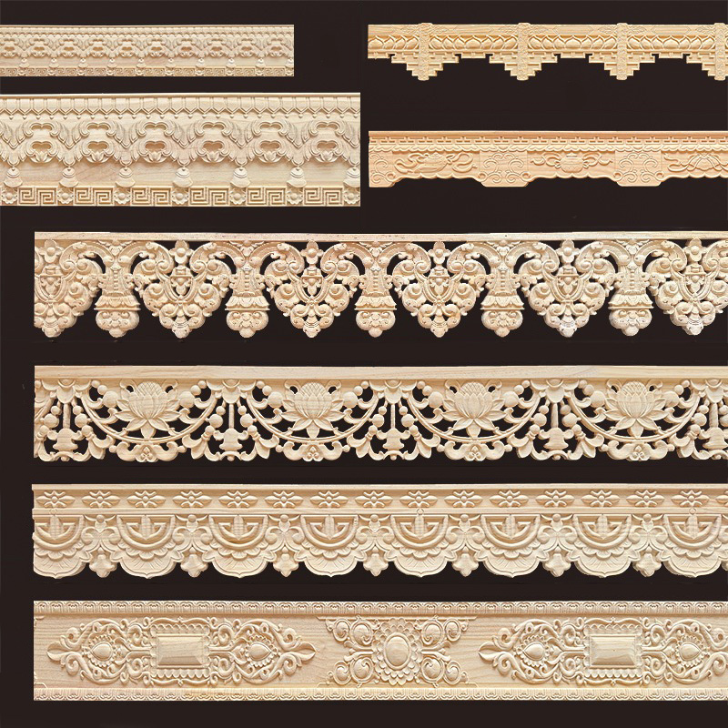 Home Decor Wall Molding - Dekorative Holzmöbelformung, geschnitzte Linien, Eck-Onlay, Holzapplikation