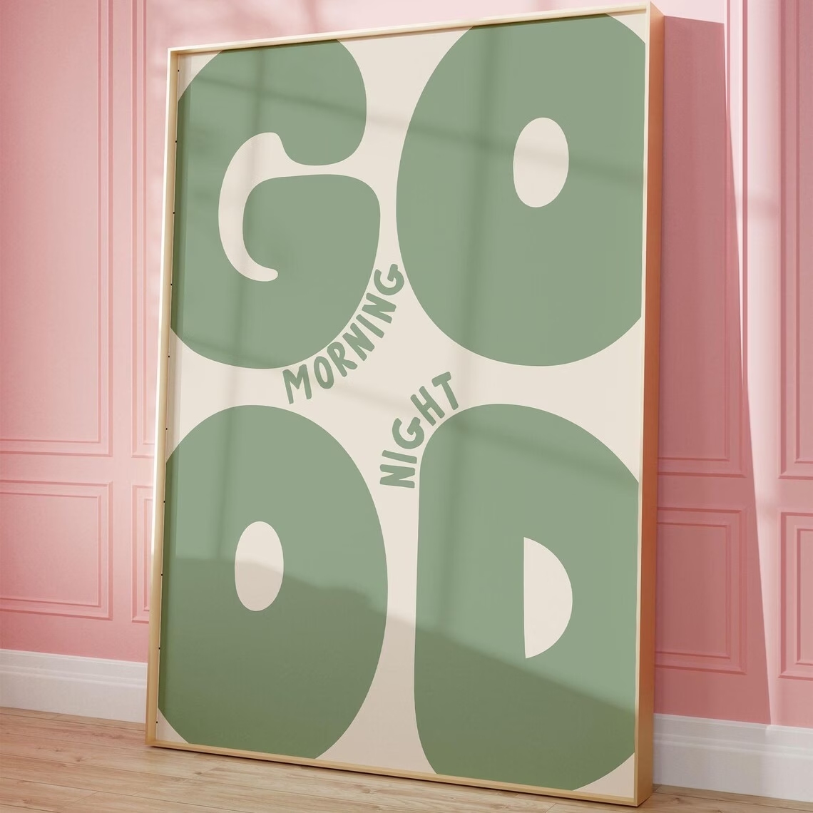 Home Decor Nz - Moderne grüne Wandkunst mit Guten-Morgen-Guten-Nacht-Zitat, Leinwanddruck,