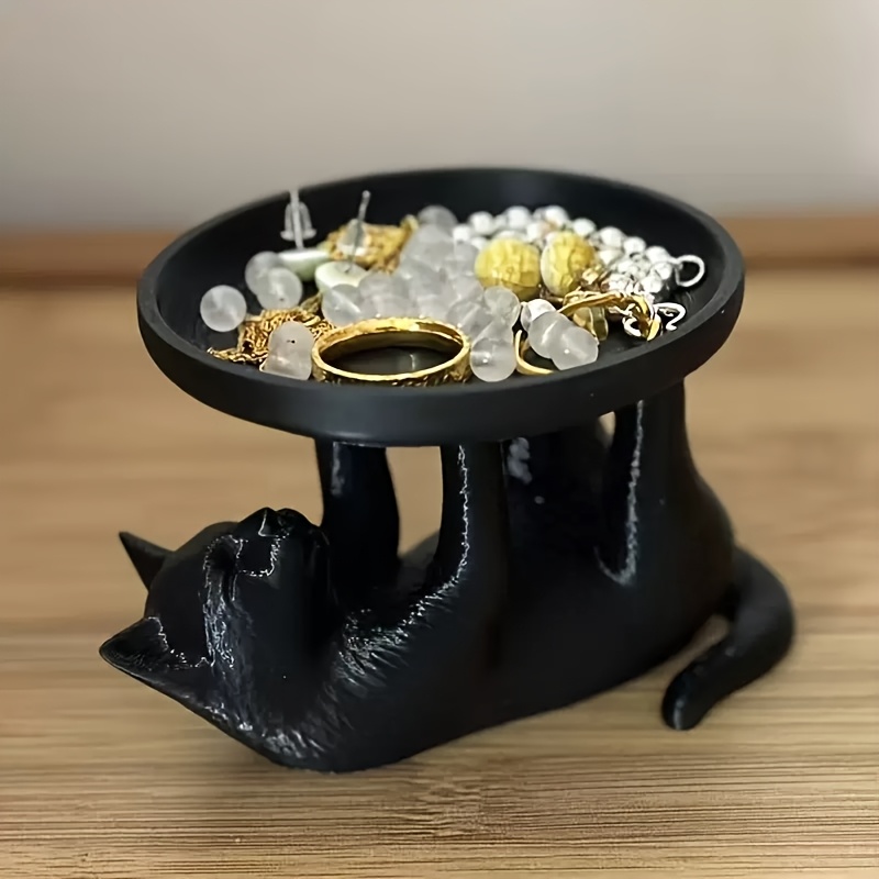 Vanity Home Decor - Niedliche schwarze Katzen-Schmuckschale aus Harz, Mini-Tier-Schale