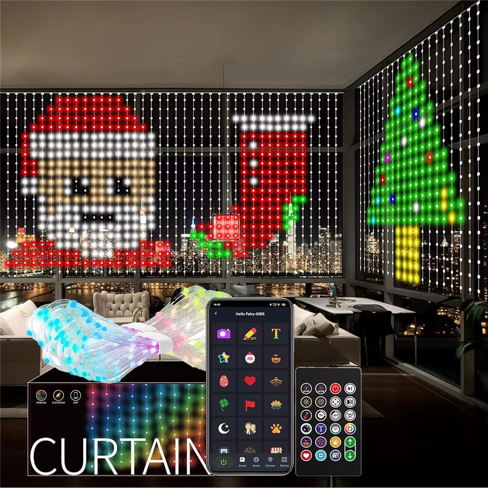 Home Decor App Free - Smarte RGB-Pixel-Lichtvorhänge mit Bluetooth-App-Steuerung, DIY-Textmuster, programmierbare