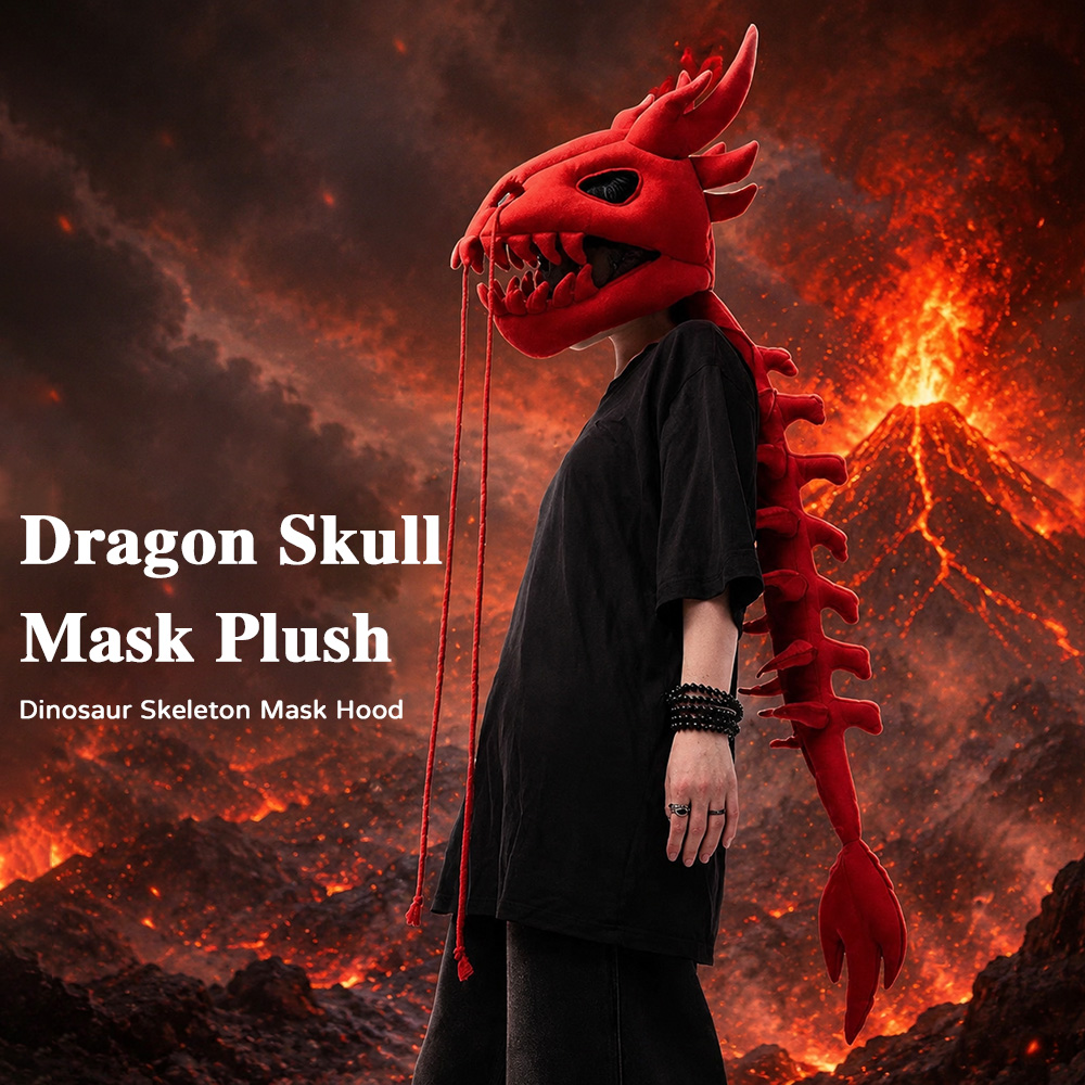 Home Decor Wall Molding - Drachen-Schädel-Säulen-Plüschhaube Lange Dinosaurier-Skelett-Kopfmaske Cosplay-Party-Kopfbedeckung für Halloween-Kostüm