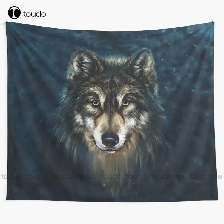 Home Decor Website - Künstlerischer Wandteppich mit Wolf-Gesicht, Website-Wandteppich, Wandbehang