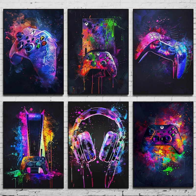 Aquarell-Neon-Videospiel-Poste – Home Decor Xbox Games Bewertung und Preis
